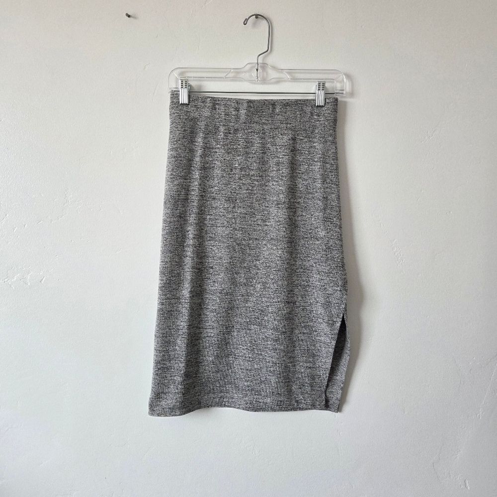 Gray Knit Pencil Skirt Stretchy Knee Length Side Slit Comfy Casual Sporty Dip XS